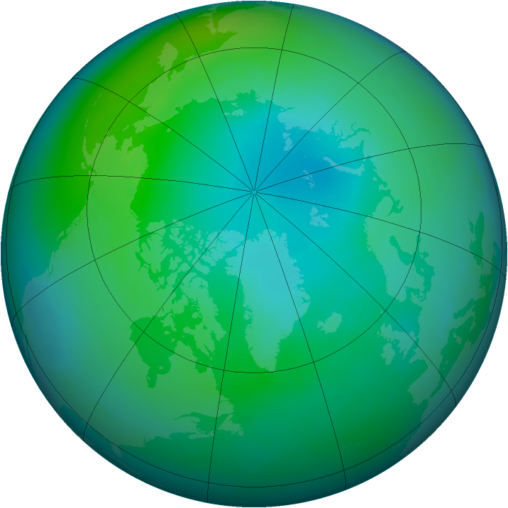 Arctic ozone map for October 1983